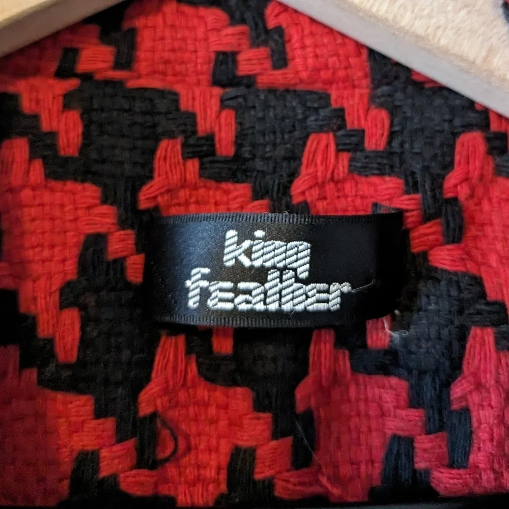 King Feather Retro Red & Black Houndstooth Pea Coat Size L - Picture 12 of 15